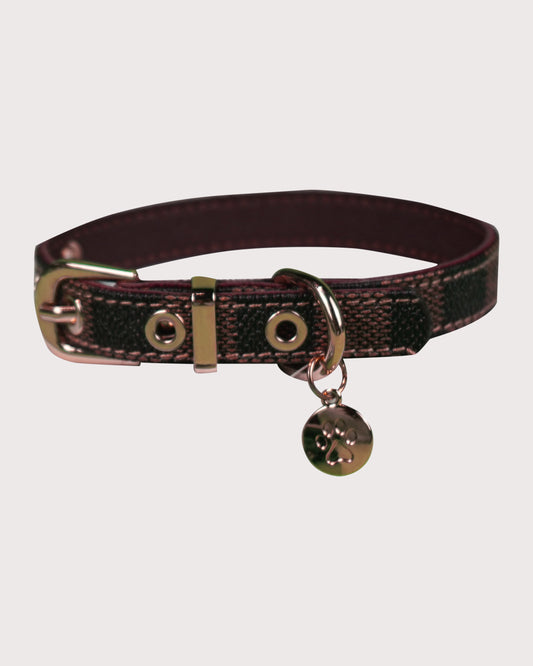 Furbeez Pet Accessories : Brown Check Classy Dog Collar Medium