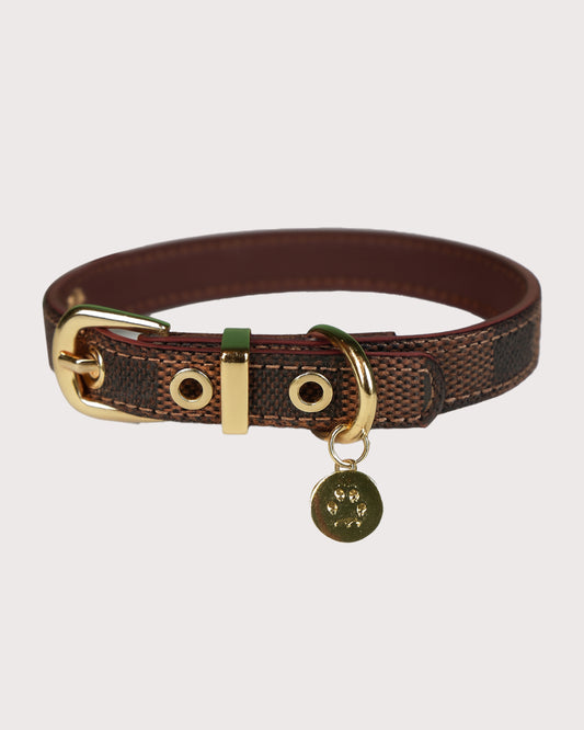 Furbeez Pet Accessories : Brown Check Classy Dog Collar Large