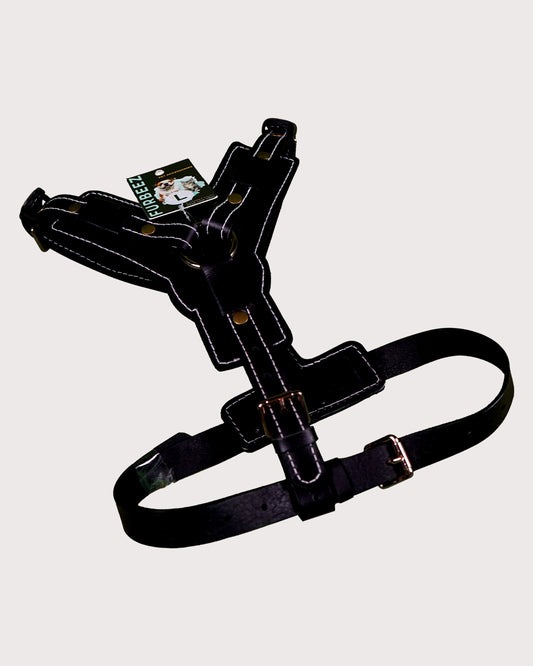 Furbeez Pet Accessories : Black Dog Genuine Leather Harness Large