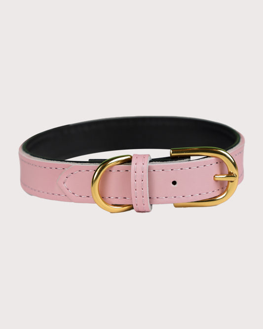 Furbeez Pet Accessories : Pink Leather Classic Soft Dog Collar Collar Medium