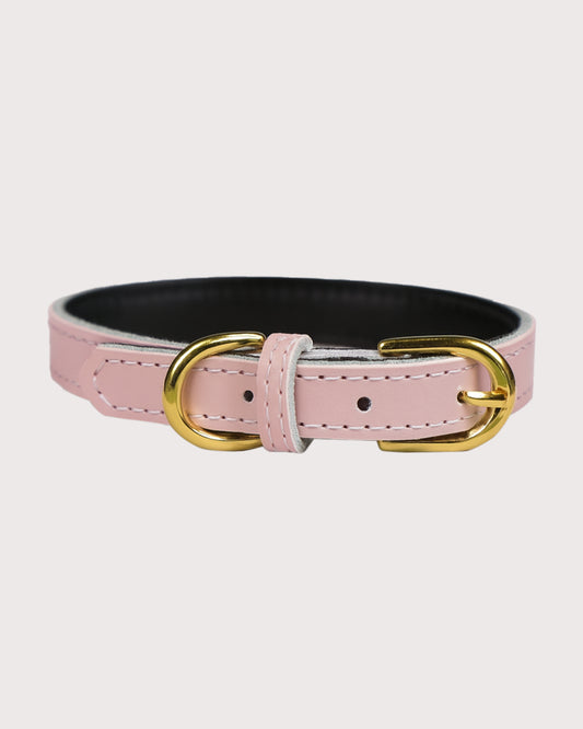 Furbeez Pet Accessories : Pink Leather Classic Soft Dog Collar Collar Small