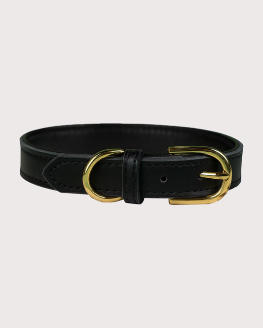 Furbeez Pet Accessories : Black Leather Classic Soft Dog Collar Collar Medium