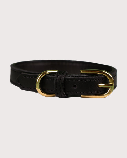 Furbeez Pet Accessories : Black Leather Classic Soft Dog Collar Collar XS