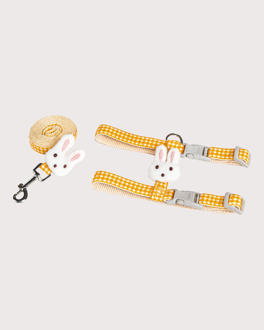 Furbeez Pet Accessories : Yellow Bunny Harness & Leash Set L