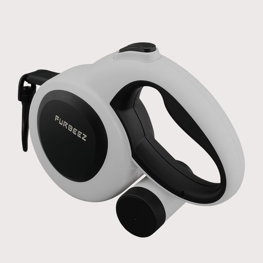 Furbeez Pet Accessories : Retractable leash White/Black Large