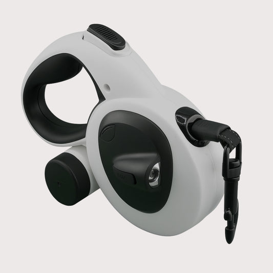 Furbeez Pet Accessories : Retractable leash White/Black Large