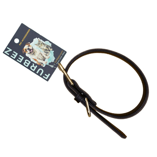 Furbeez Pet Accessories : Black Leather Classic Soft Dog Collar Collar Large Furbeez