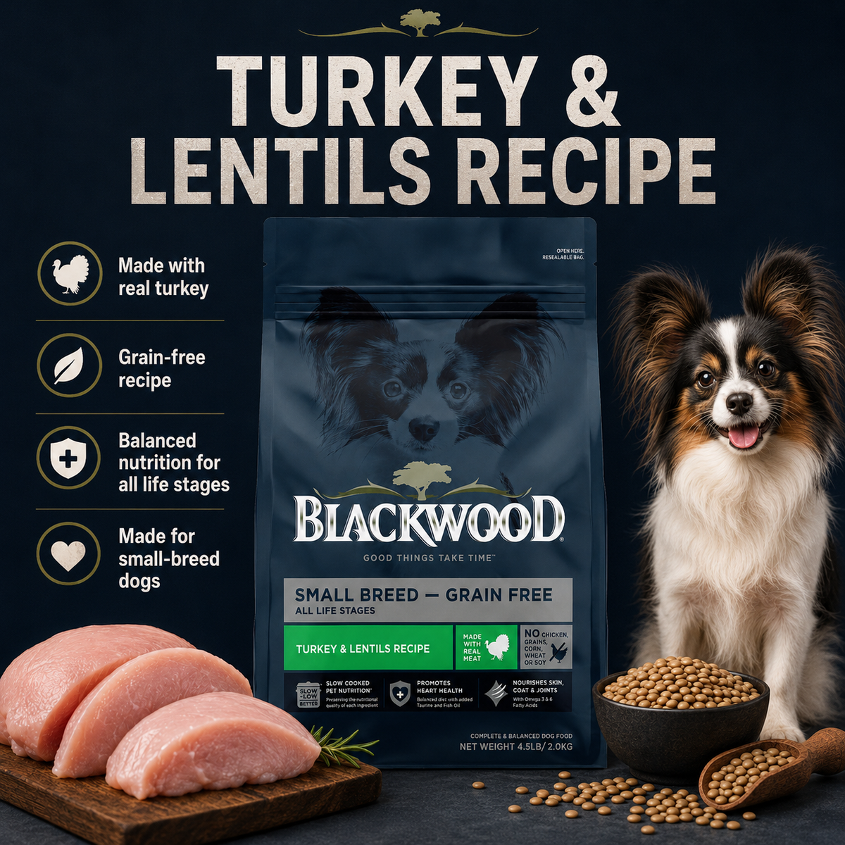 Blackwood Small Breed Grain free Turkey & Lentils Recipe All life stages dog food/ 2 kg