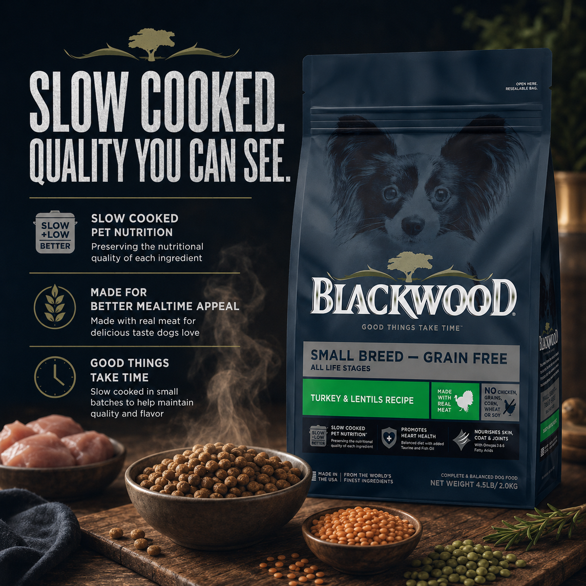 Blackwood Small Breed Grain free Turkey & Lentils Recipe All life stages dog food/ 2 kg