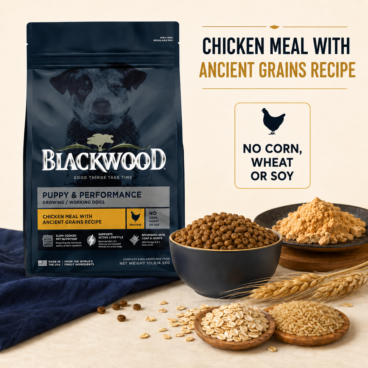 Blackwood Puppy & performance Chicken meal with ancient grain Recipe/ 4.5 kg