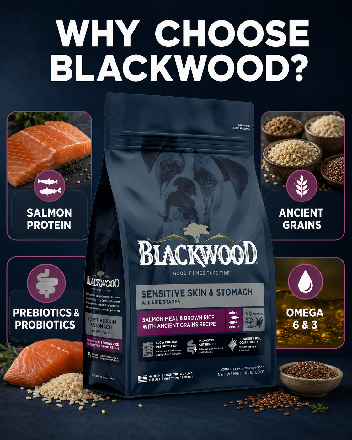 Blackwood Salmon Meal & brown Rice with ancient grains Recipe All life stages dog/ 4.5 kg