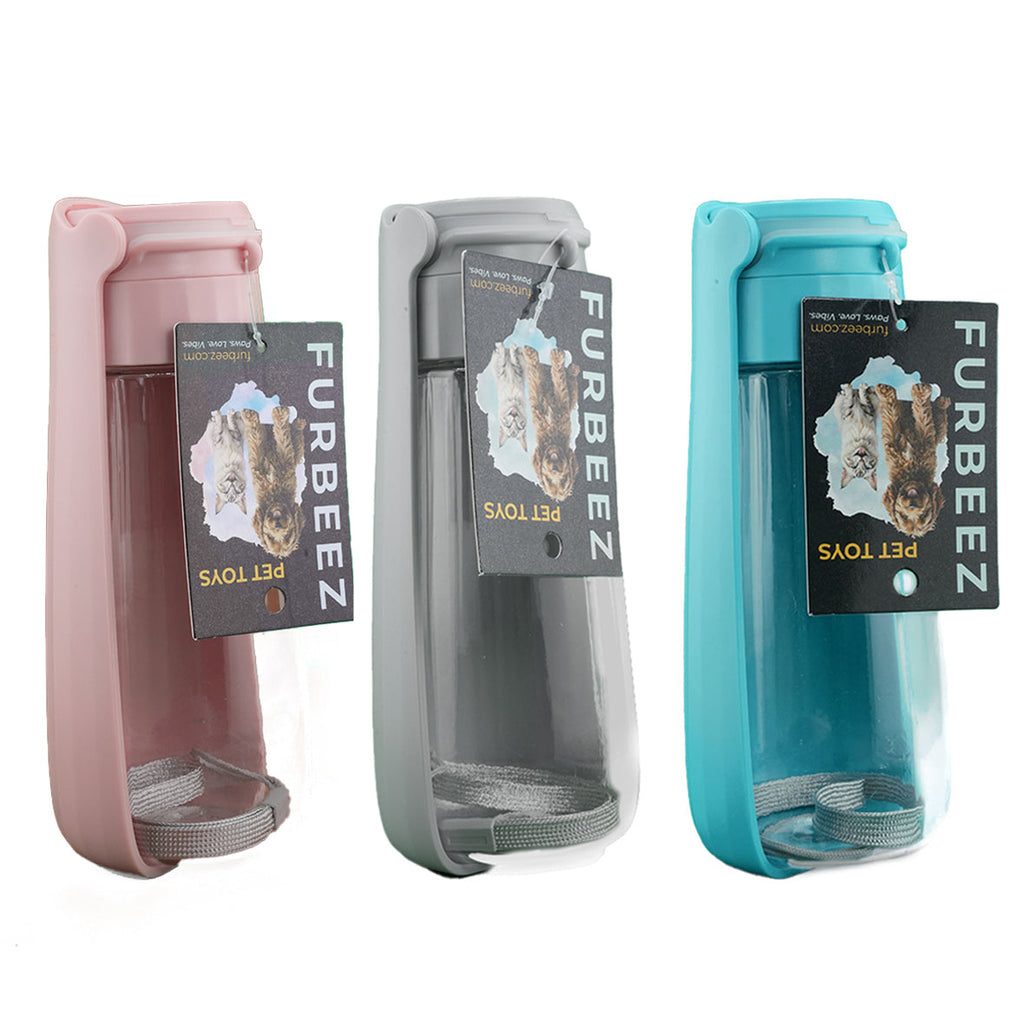 Furbeez Dog Toy : Gray Pet Travel Water Bottle Furbeez