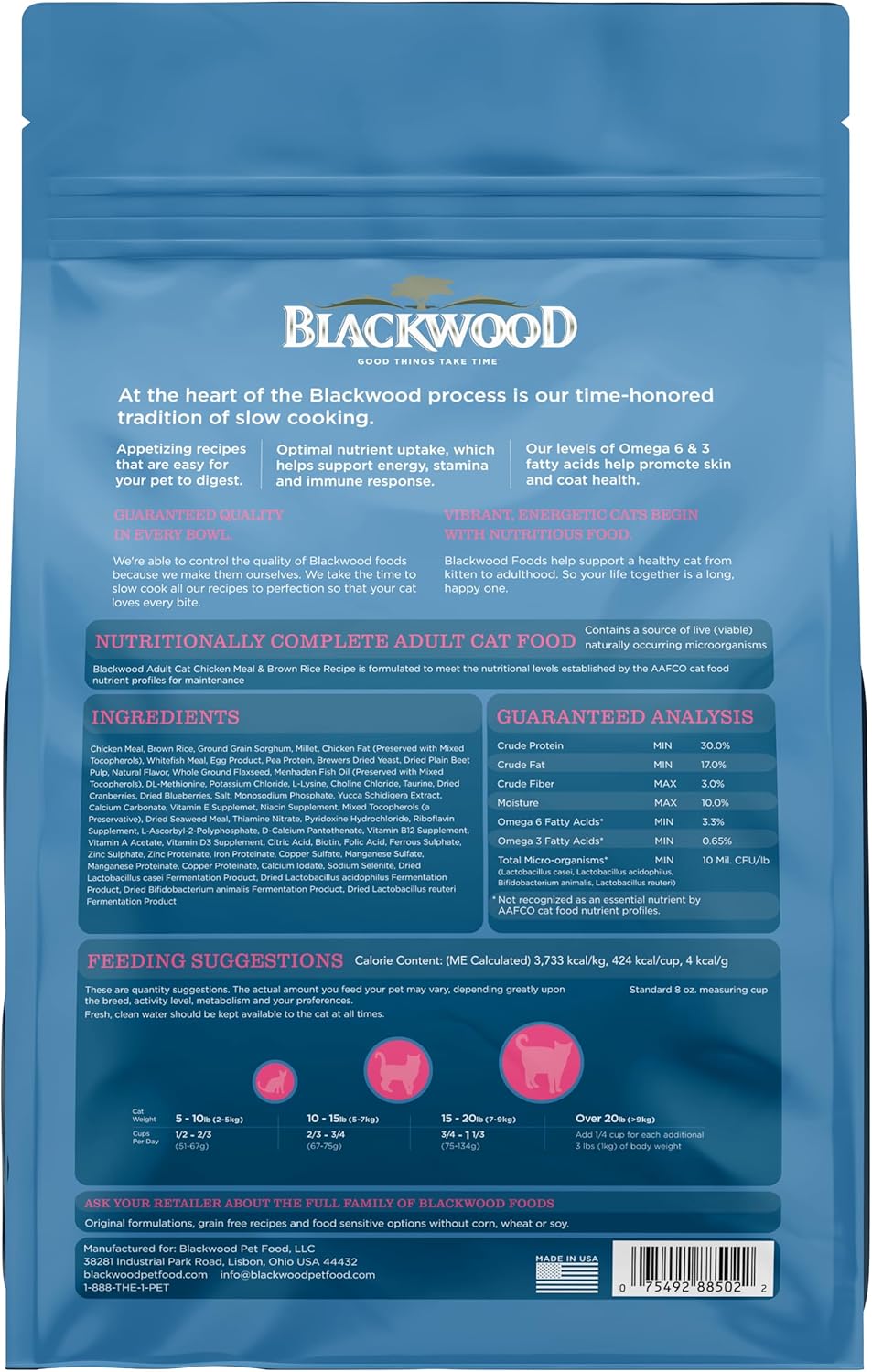 Blackwood Chicken Meal & brown rice Recipe Adult cat Food/ 1.82 kg