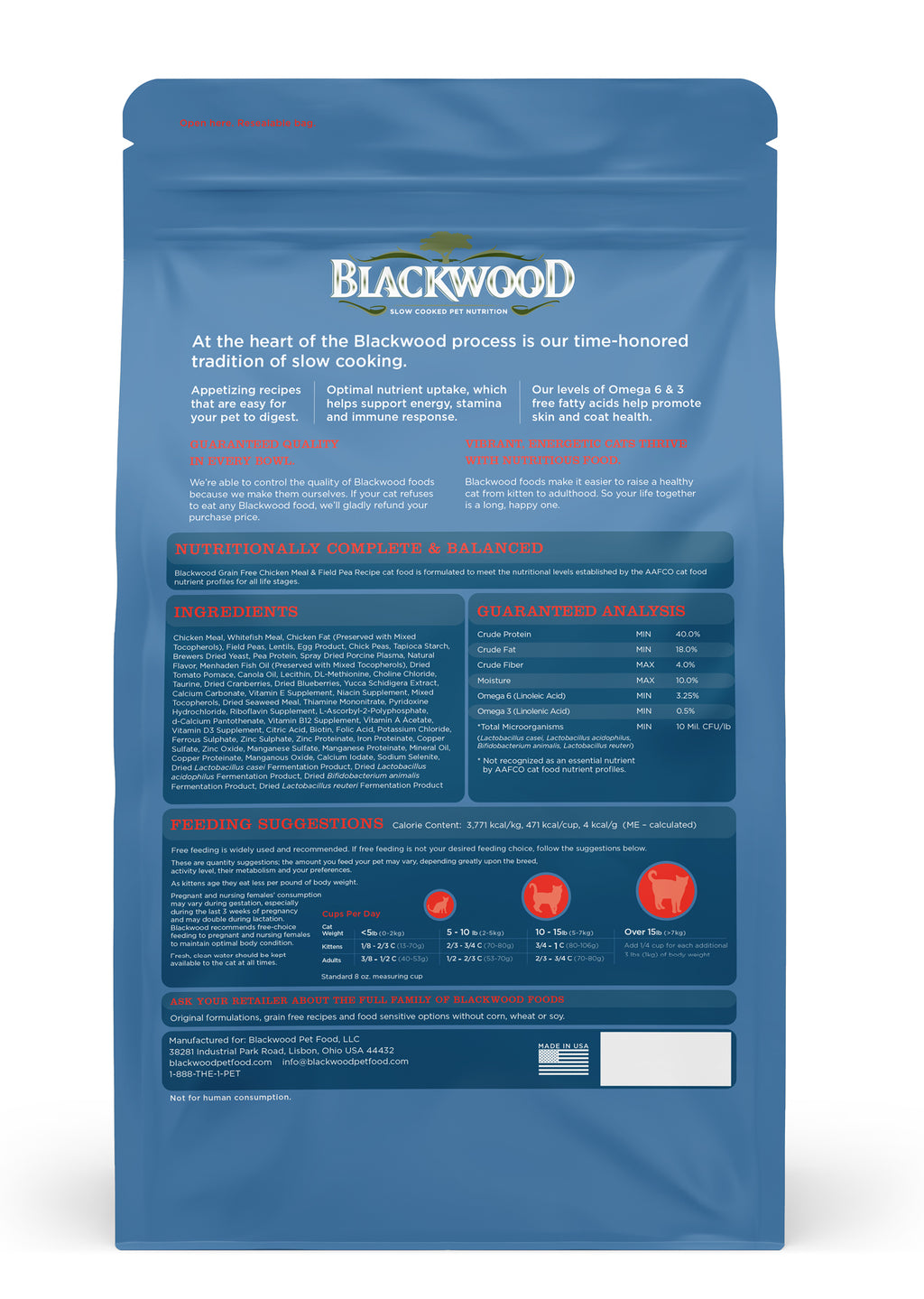 Blackwood Grain free Chicken Meal & Field Pea Recipe All life stages cat food/ 1.82 kg