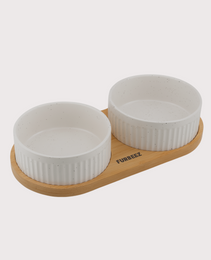 Furbeez Pet Accessories : Ceramic Dual Pet water Food Bowl White Furbeez