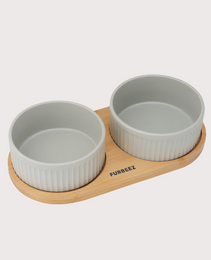Furbeez Pet Accessories : Ceramic Dual Pet water Food Bowl Green Furbeez