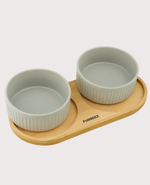 Furbeez Pet Accessories : Ceramic Dual Pet water Food Bowl Green Furbeez