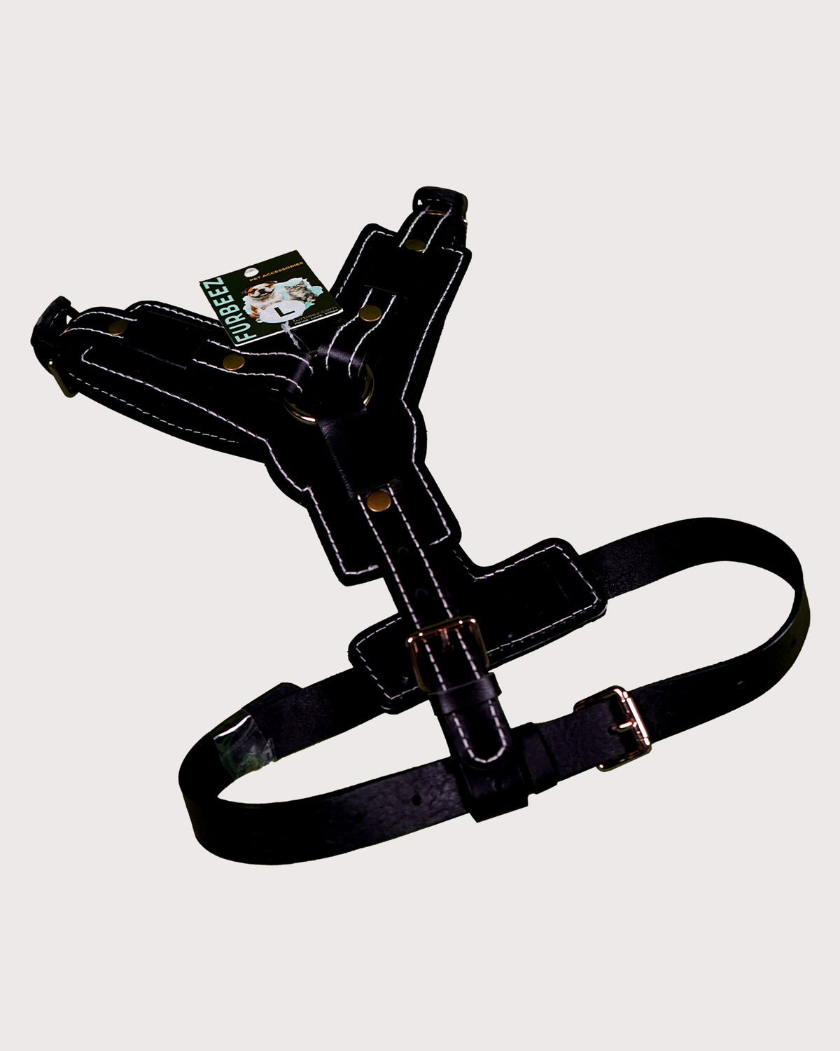 Furbeez Pet Accessories : Black Dog Genuine Leather Harness Large