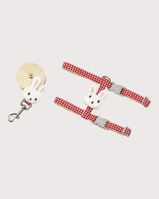 Furbeez Pet Accessories : Red Bunny Harness & Leash Set M