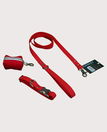 Furbeez Pet Accessories : Dog Collar & Leash waterproof set Red/Medium