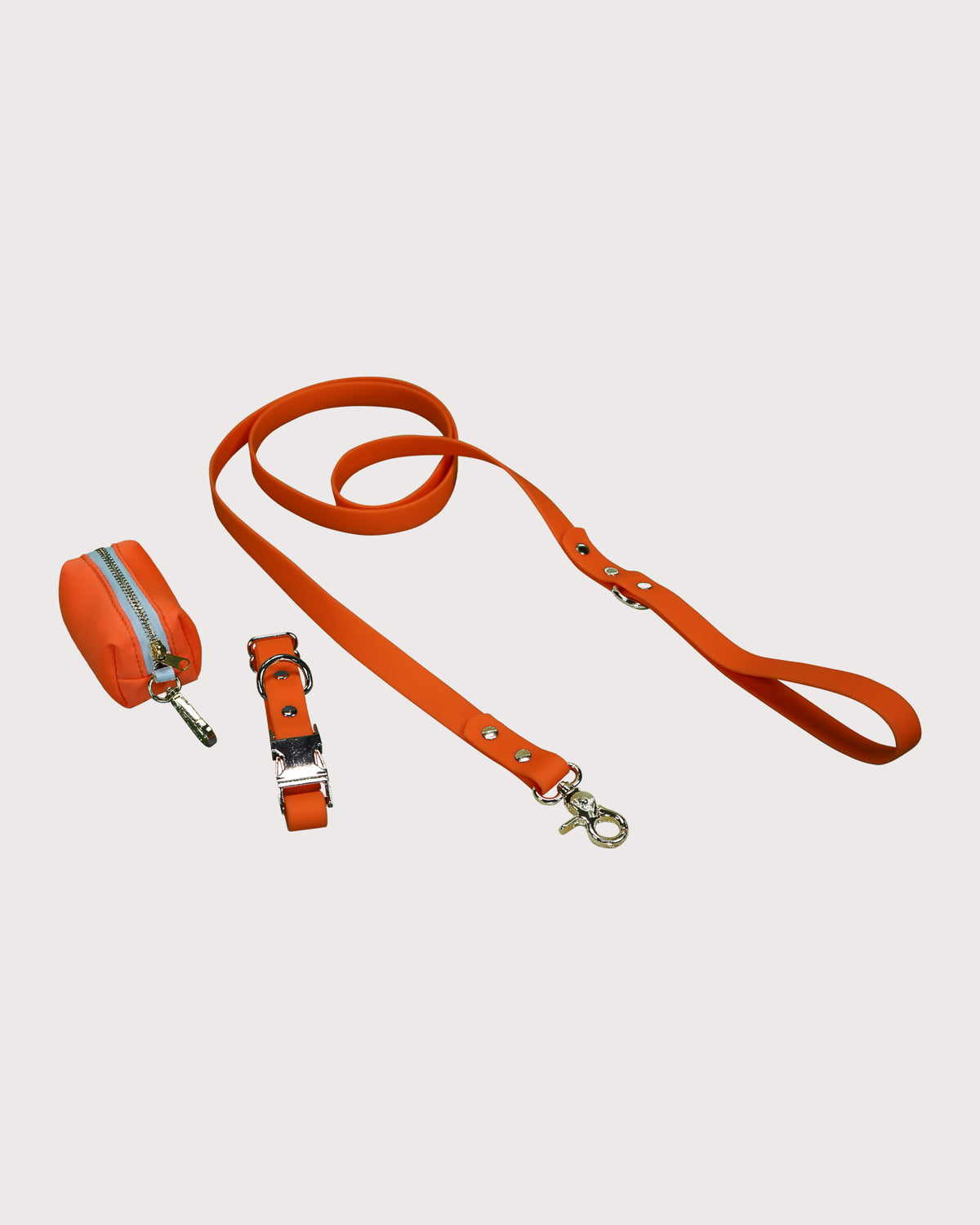Furbeez Pet Accessories : Dog Collar & Leash waterproof set Orange Small