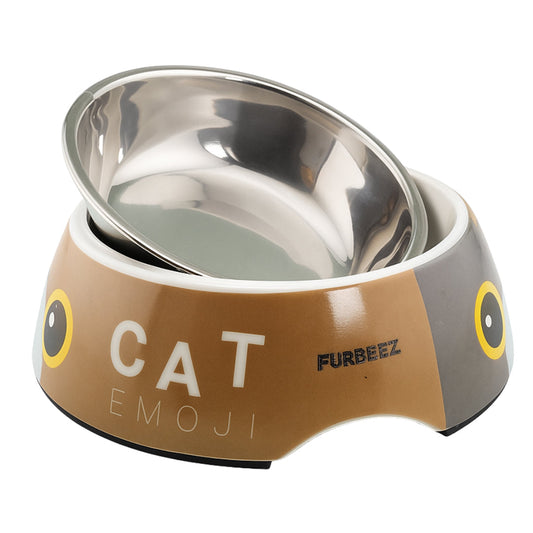 Furbeez Pet Accessories : Pet Water/Food Bowl cat emoji Large Furbeez