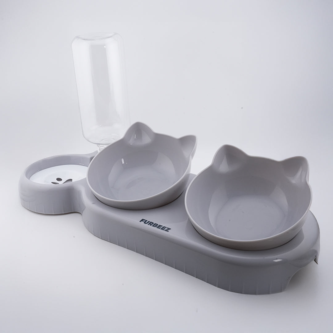 Furbeez Pet Accessories : PetDuo Set Water/Food Bowl Gray Furbeez