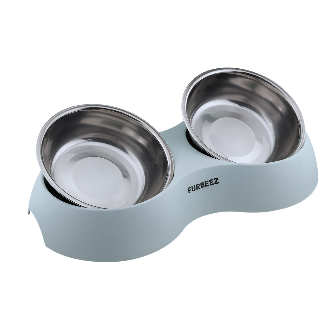 Furbeez Pet Accessories : Dual Pet Bowl/Green
