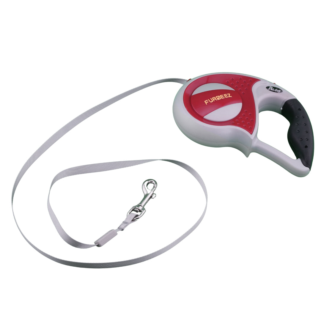 Furbeez Pet Accessories : Retractable leash Gray/Red Medium