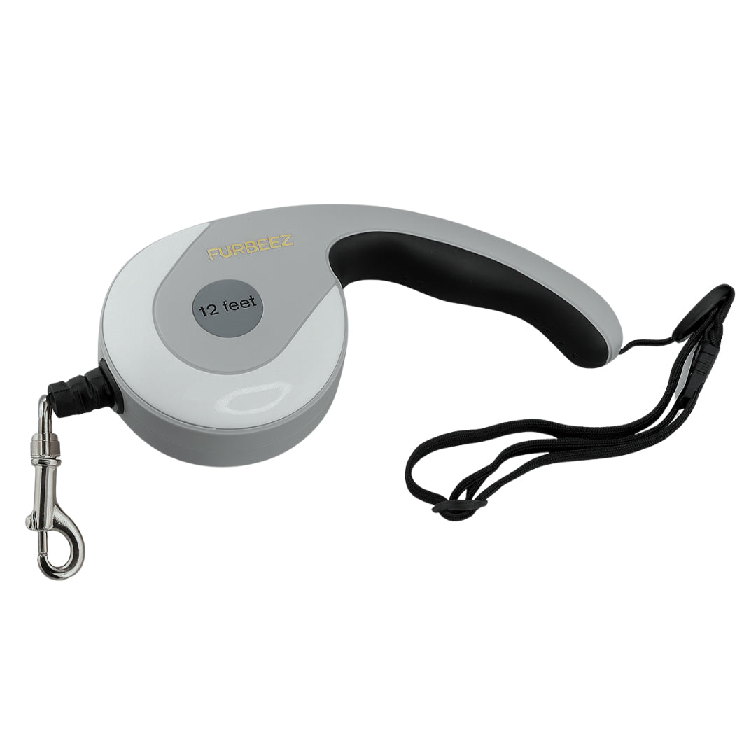 Furbeez Pet Accessories : Retractable leash Gray/White Medium