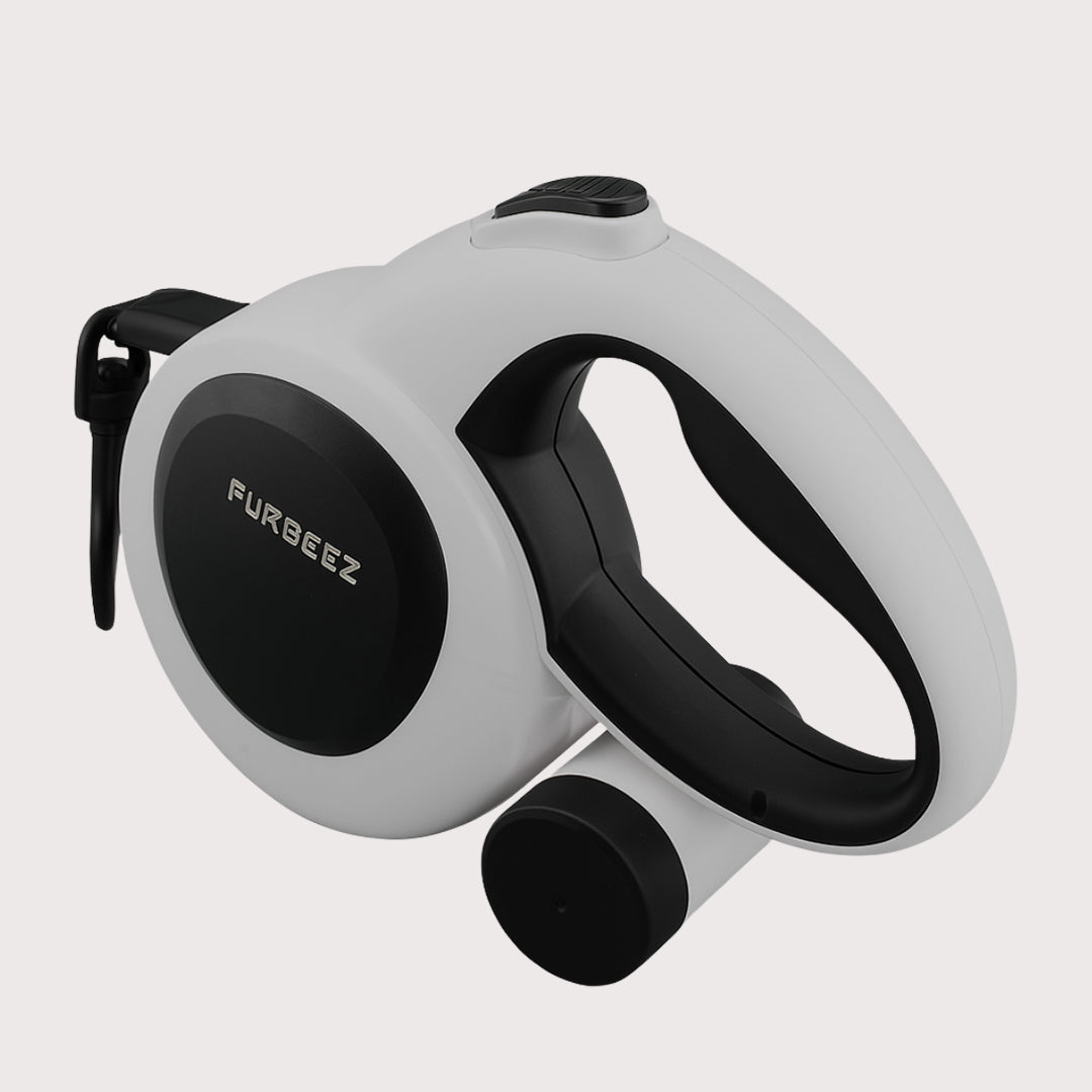 Furbeez Pet Accessories : Retractable leash White/Black Large