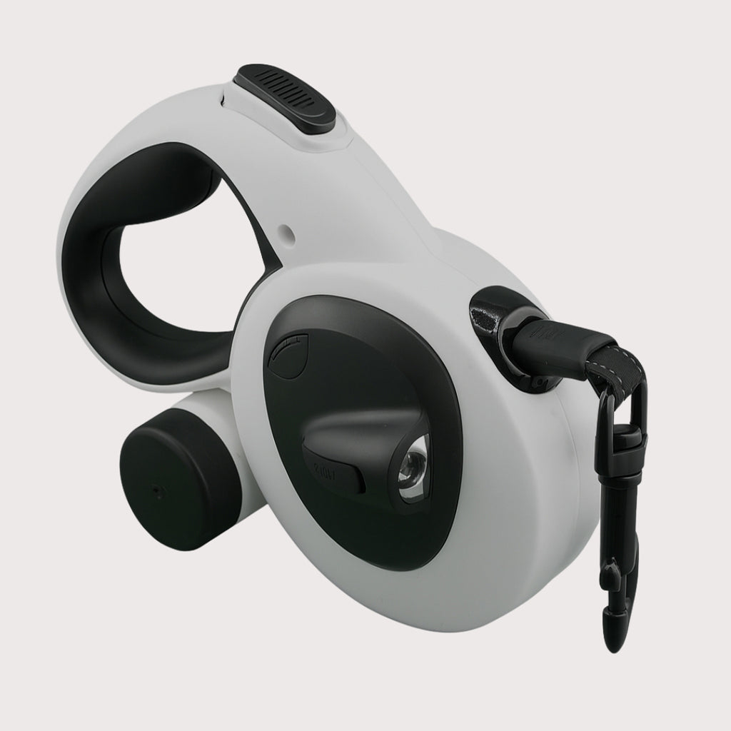 Furbeez Pet Accessories : Retractable leash White/Black Large