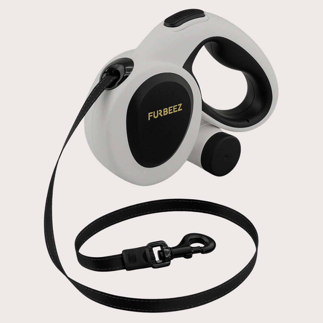Furbeez Pet Accessories : Retractable leash White/Black Large