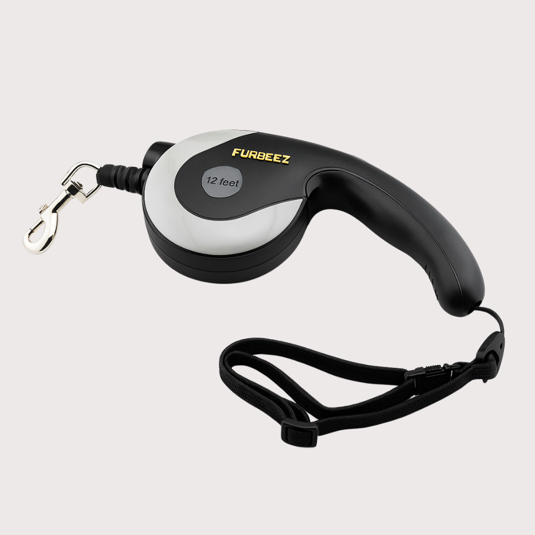 Furbeez Pet Accessories : Retractable leash Black/Gray medium