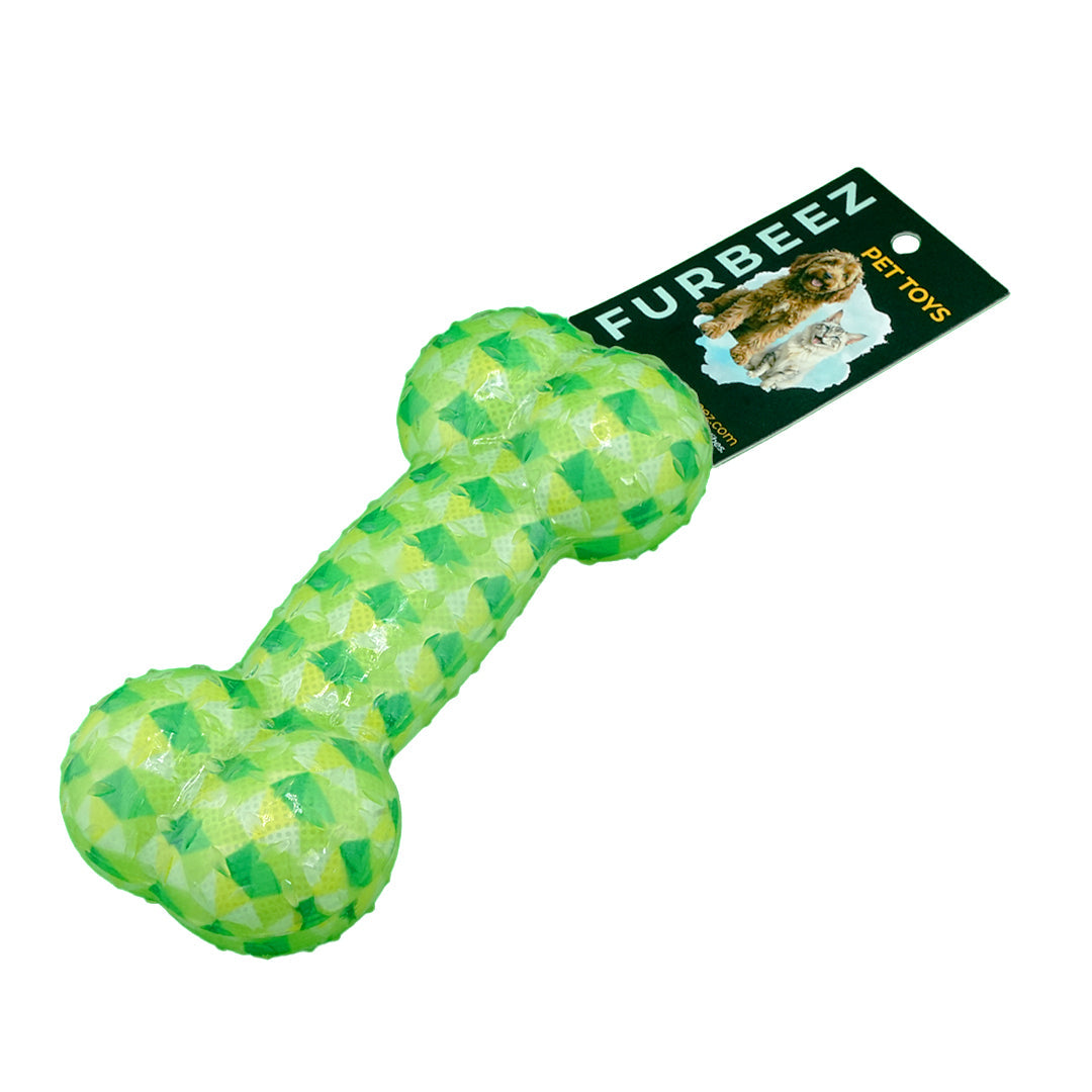 Furbeez Dog Toy : Green Squeaky Bone toy Furbeez
