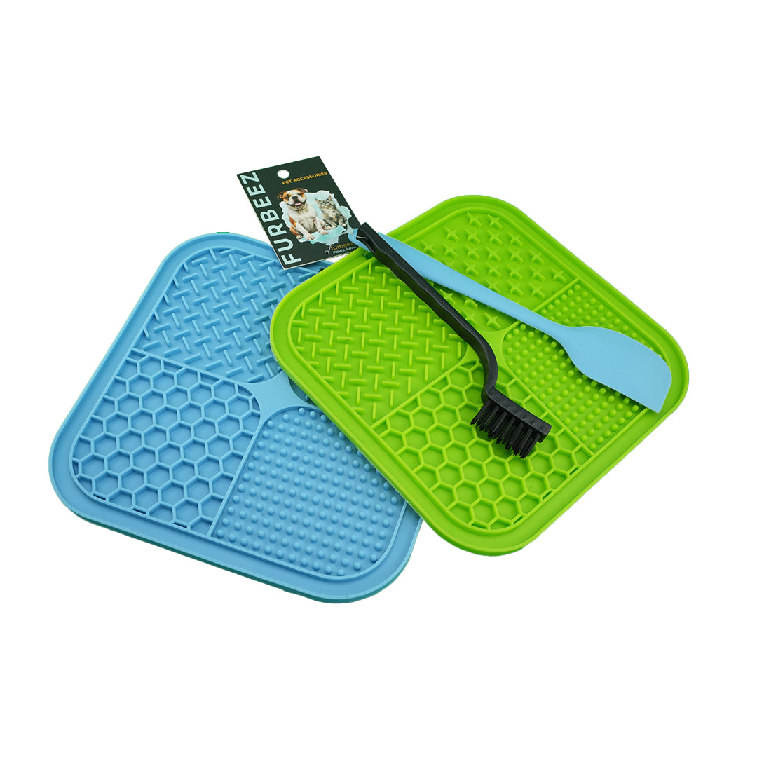 Furbeez Pet Accessories : Silicone Pet Licking Mat with Brush Furbeez