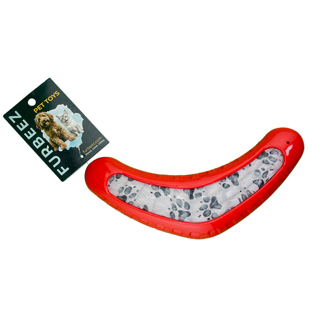 Furbeez Dog Toy : Red/White Boomerang Furbeez