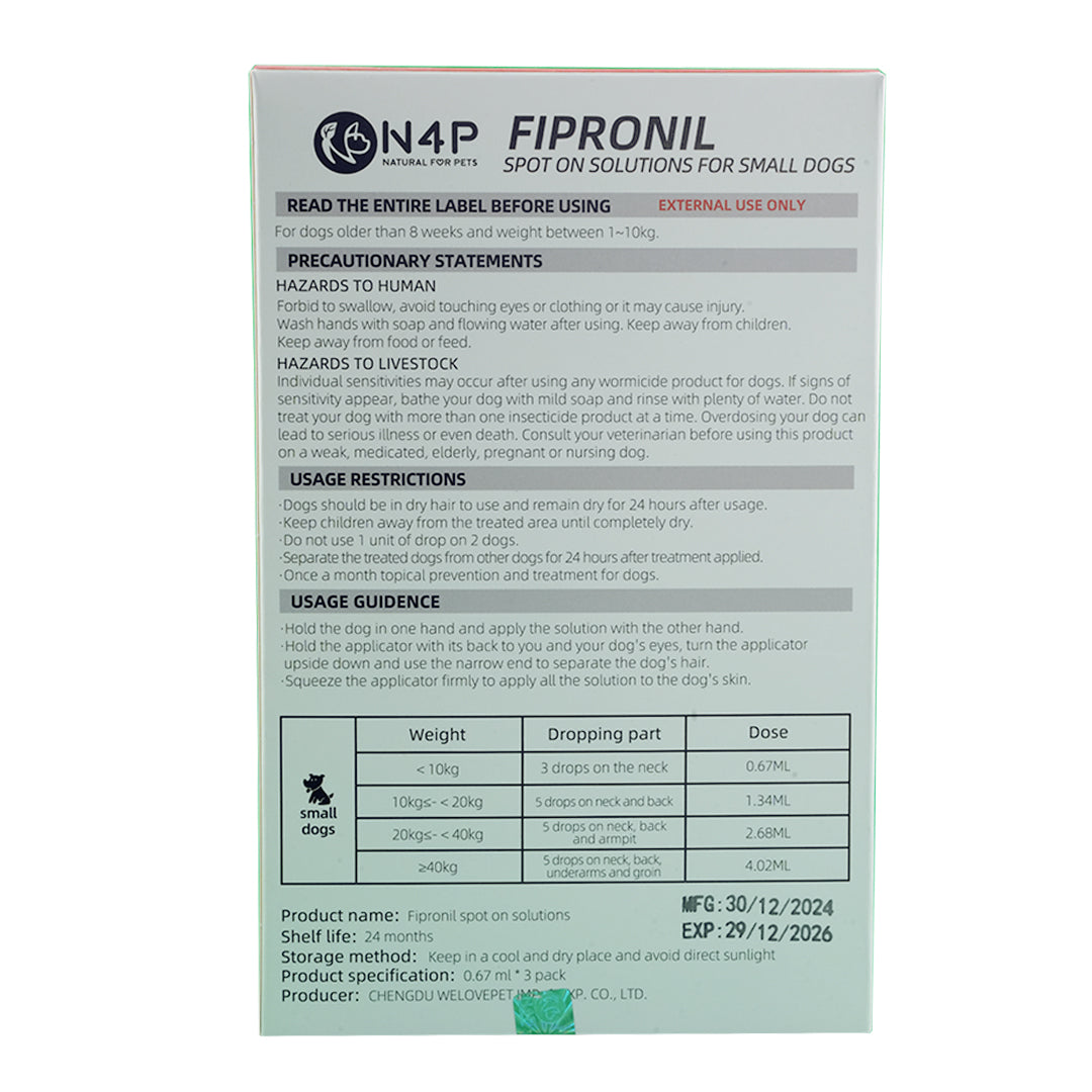FIPRONIL: SPOT ON SOLUTIONS for small Dogs 1-10kg Fipronil