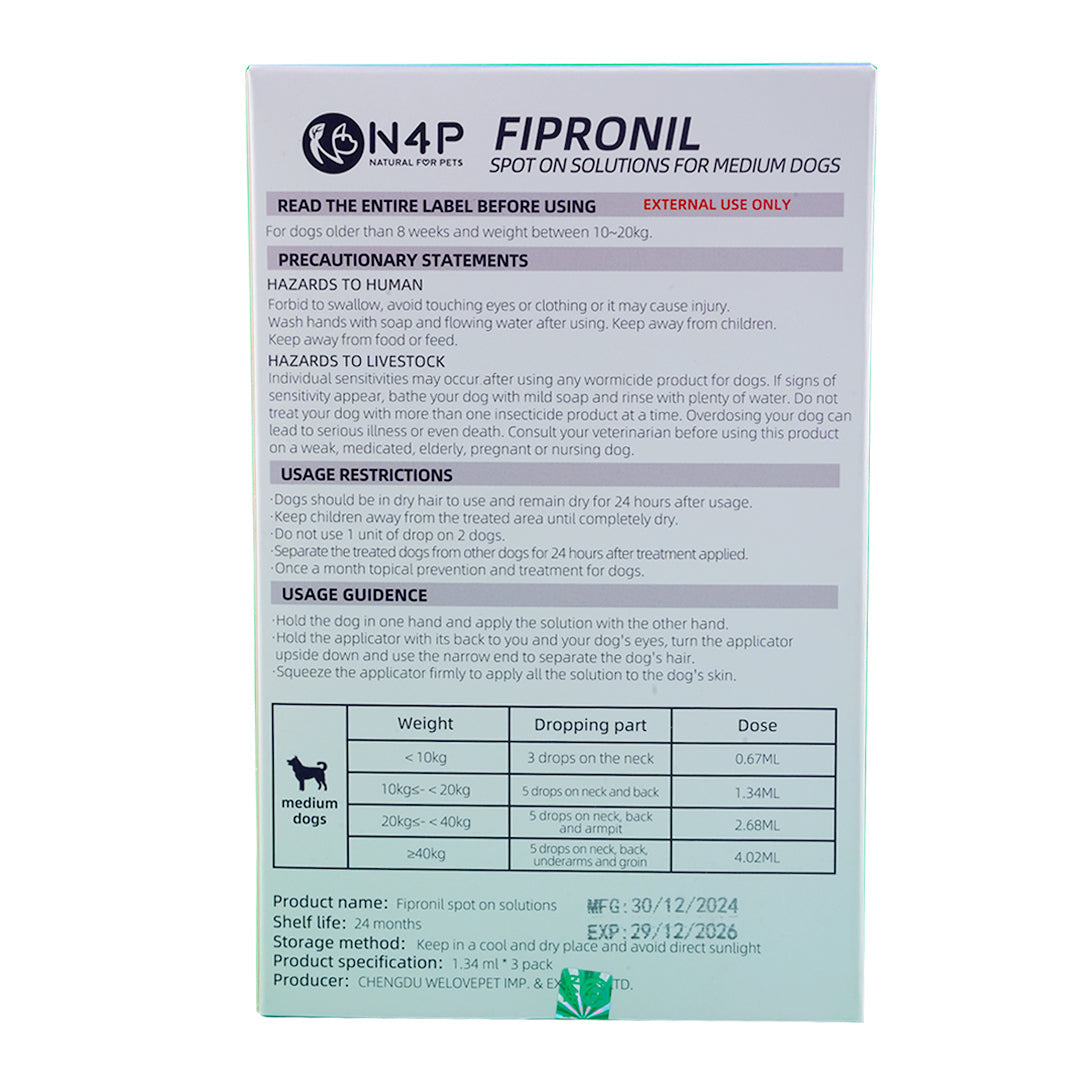 FIPRONIL: SPOT ON SOLUTIONS For Medium Dogs 10-20kg Fipronil