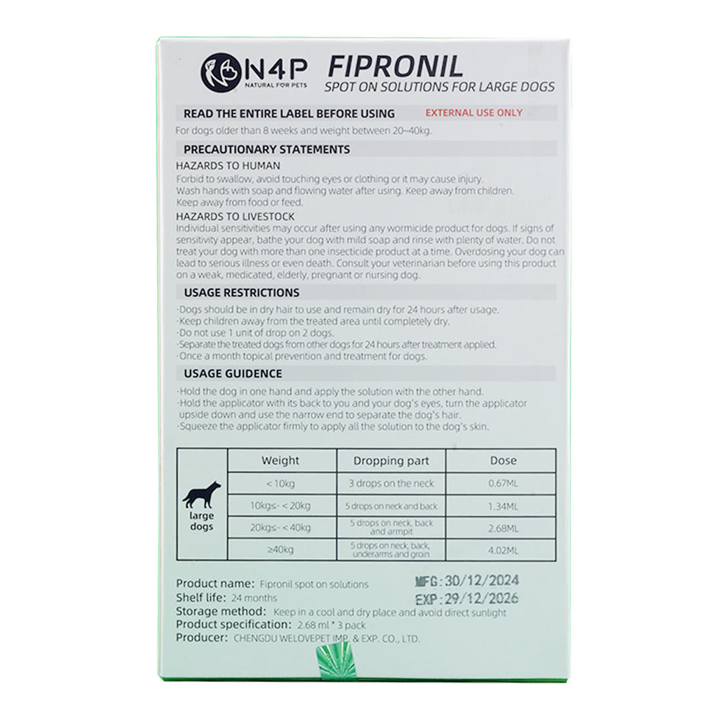 FIPRONIL: SPOT ON SOLUTIONS for Large Dogs 20-40kg Fipronil