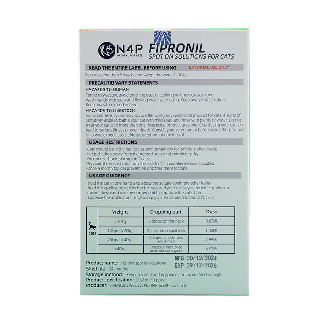 FIPRONIL: SPOT ON SOLUTIONS for cats 1-10kg Fipronil